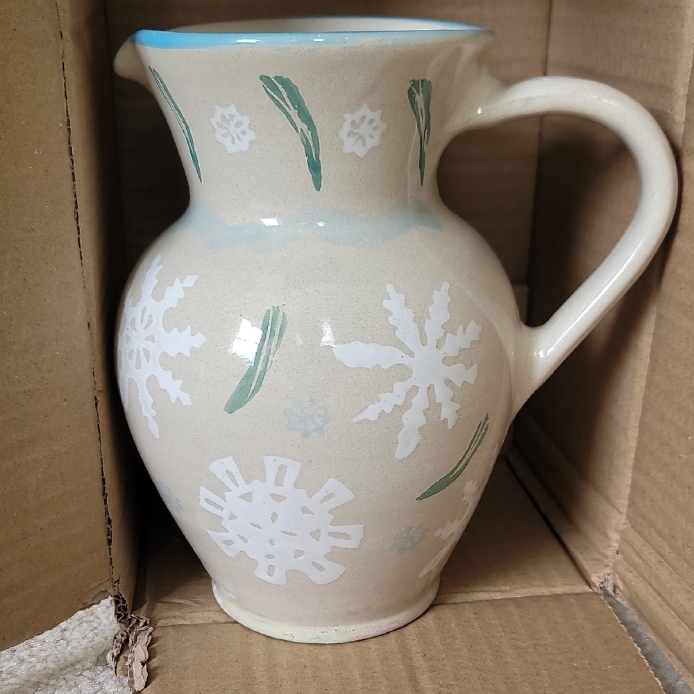 Mesa International Snowflake Patterned Ceramic Pitcher